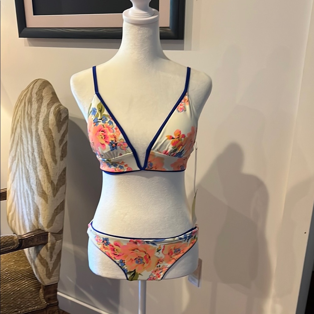Reversible Vibrant Floral Bikini with Blue Accents.